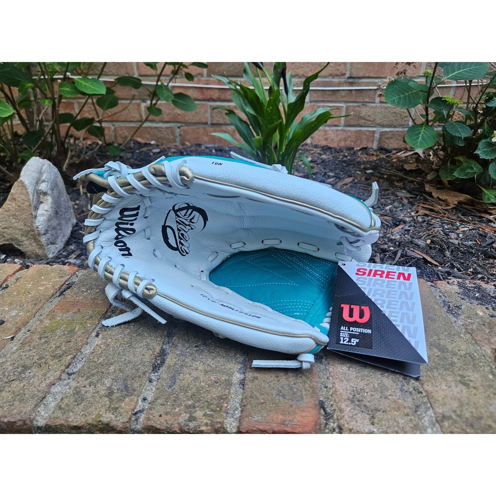Wilson A500 Siren LHT Fastpitch Softball Glove 12.5" Left Hand Throw Teal White